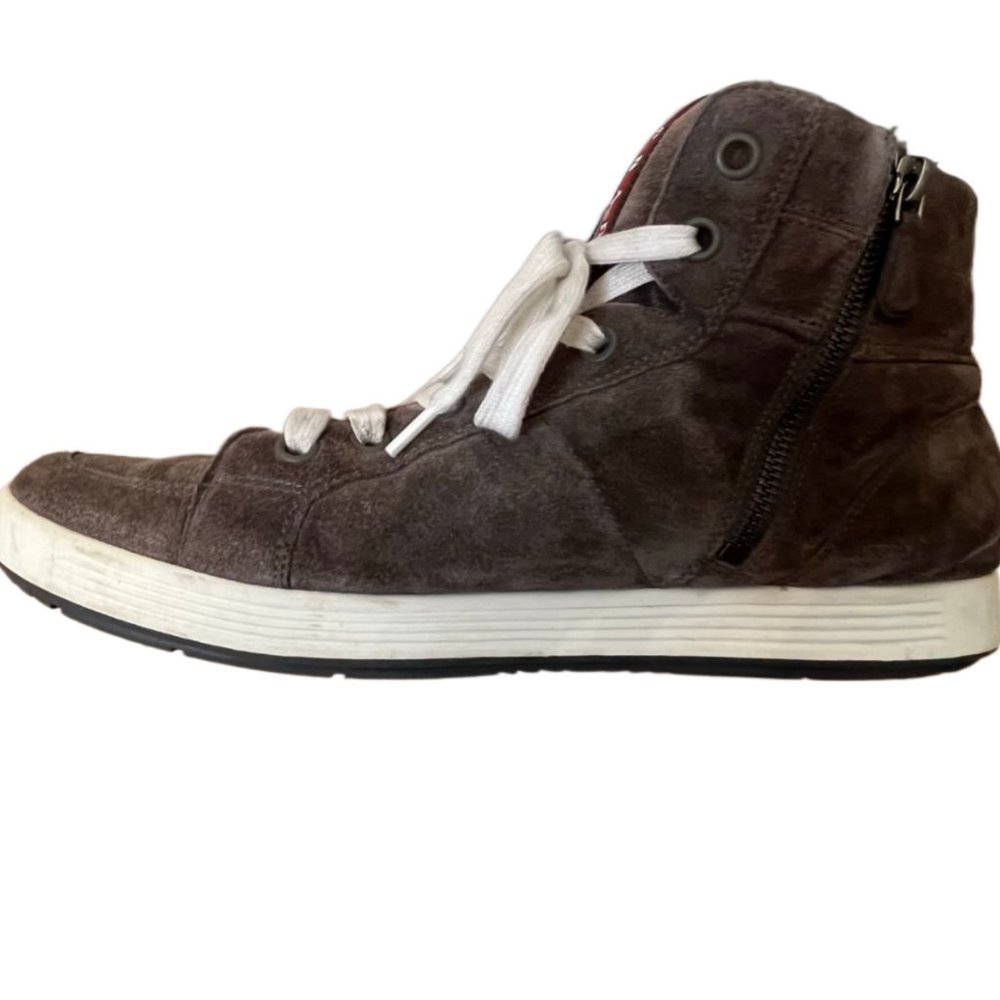 Men's Gray Prada Linea Rossa Suede Side Zip High Top Sneaker.  Size 8.5 - Picture 4 of 10